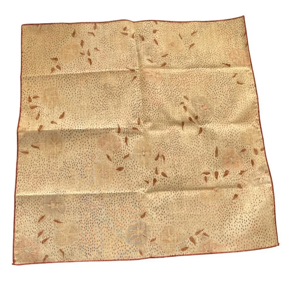 4 VTG Dinner Napkins MCM 2 Prints Dot Floral Brown Rust Tan 16